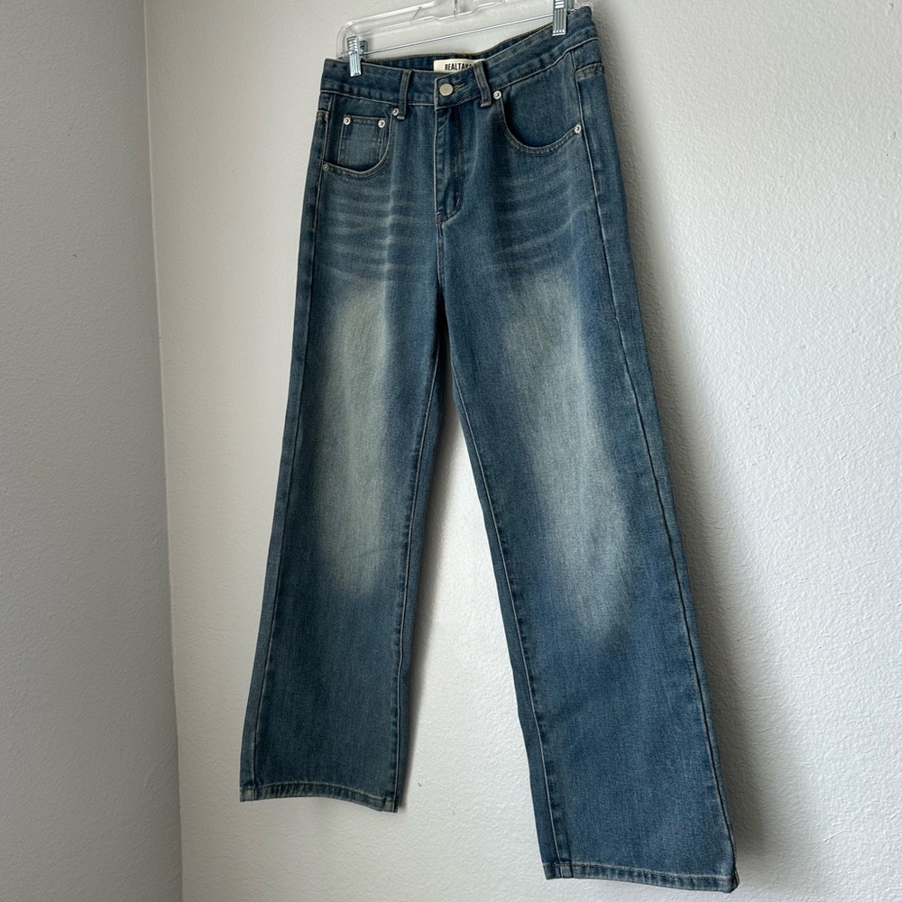 Realtakai Jeans Medium Wash Wide leg denim streetwear fashion edgy style - Picture 2 of 14